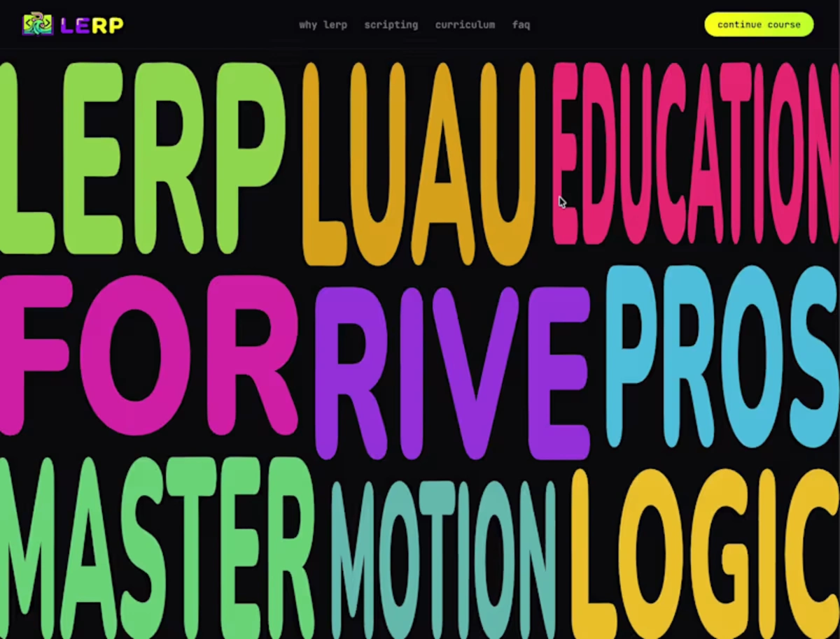 LERP's interactive learning platform for Rive scripting.